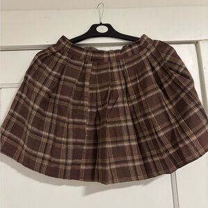 SHEIN Brown Plaid Skater Skirt